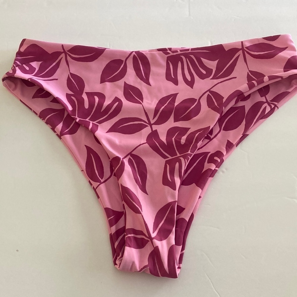 Leaf print Bikini bottoms NEW pink high cut legs